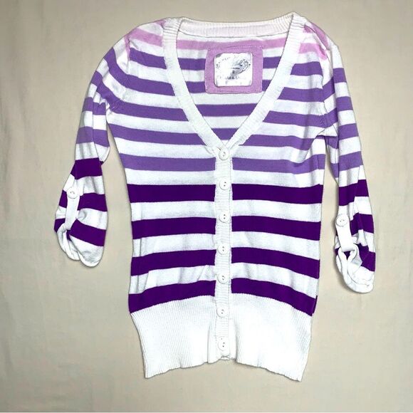 Justice Purple White Ombre Striped Shirt Girl 8 Lightweight Knit Top Button Down - Picture 1 of 8